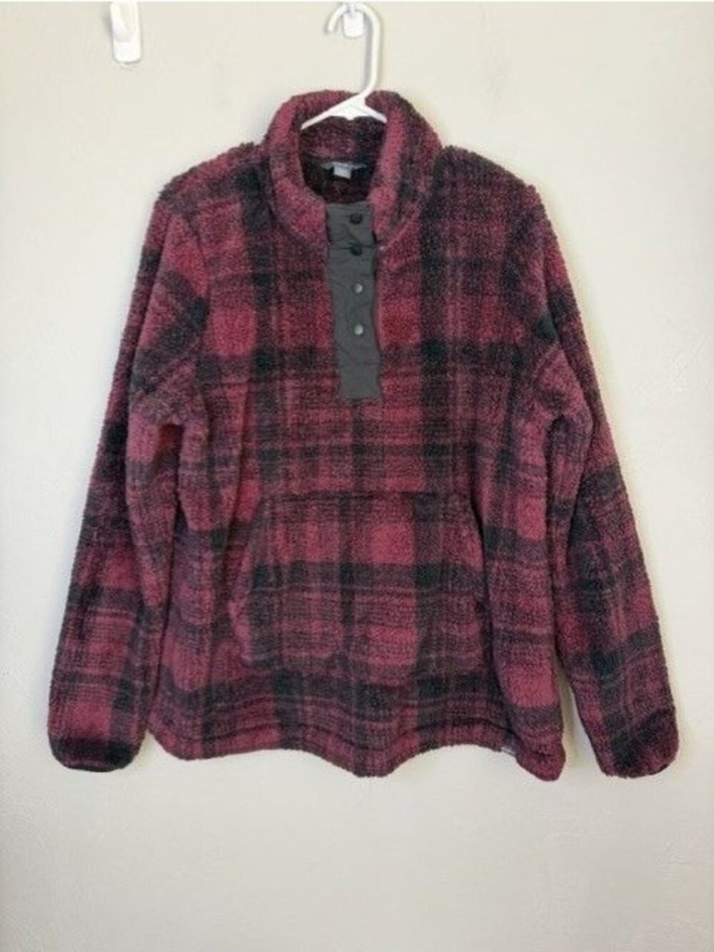 Sherpa Fleece Pemba Snap Pullover XL Eddie Bauer Cranberry Black Soft Warm Cozy